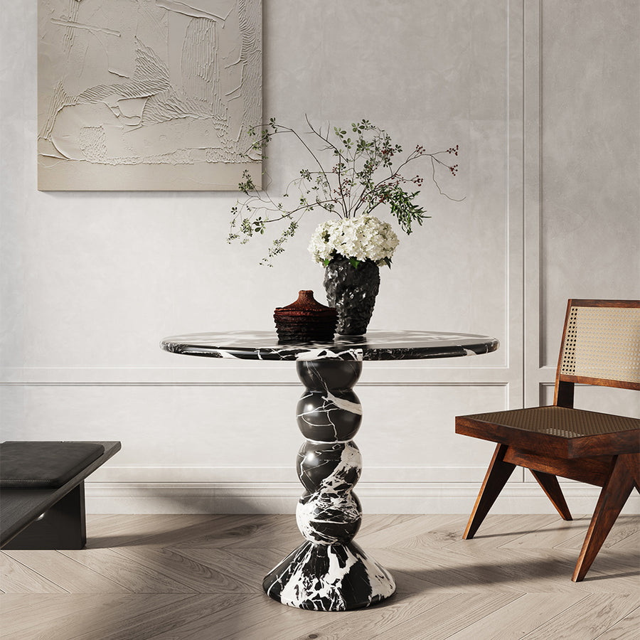 Marble Coffee Table with 4 Round Stacked Legs - View 1