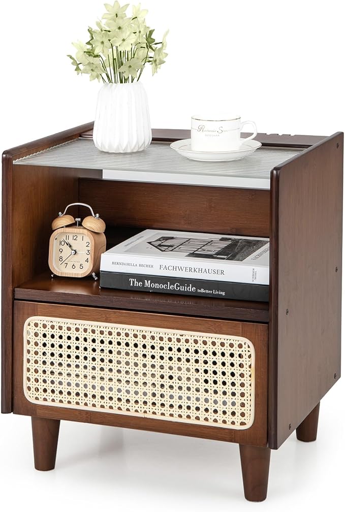 Mid-Century Modern Rattan Nightstand - Main View