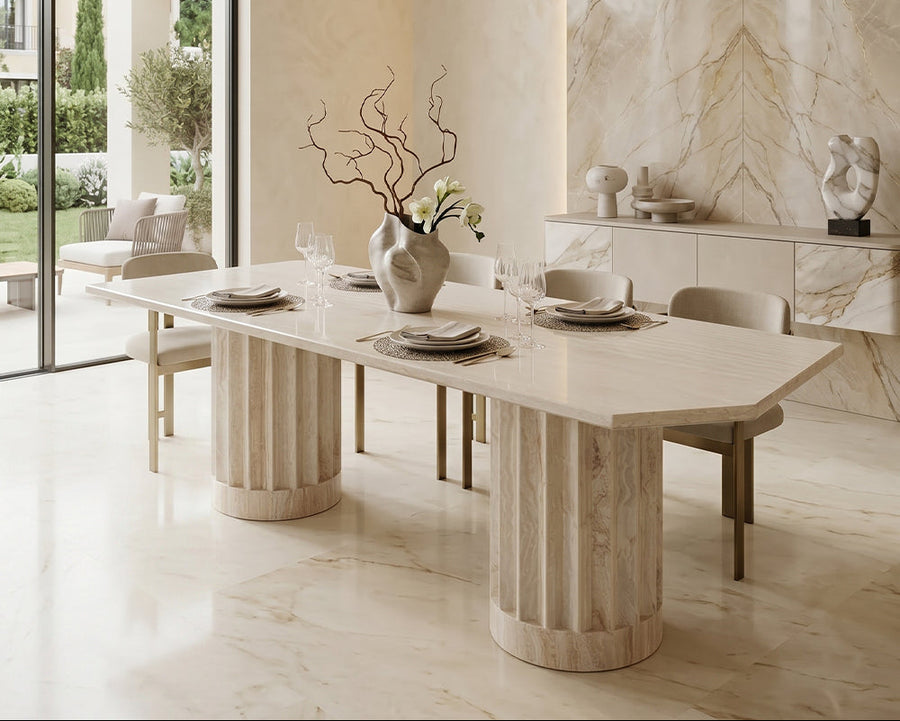 Marble Dining Table with Travertine Columns - View 3