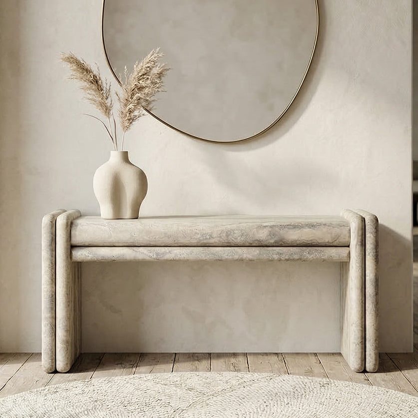 Silver Travertine Marble Console Table - View 2