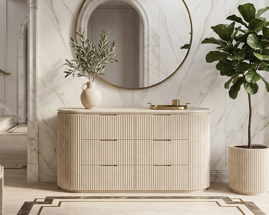 Travertine Console Table with Six Drawers - View 2