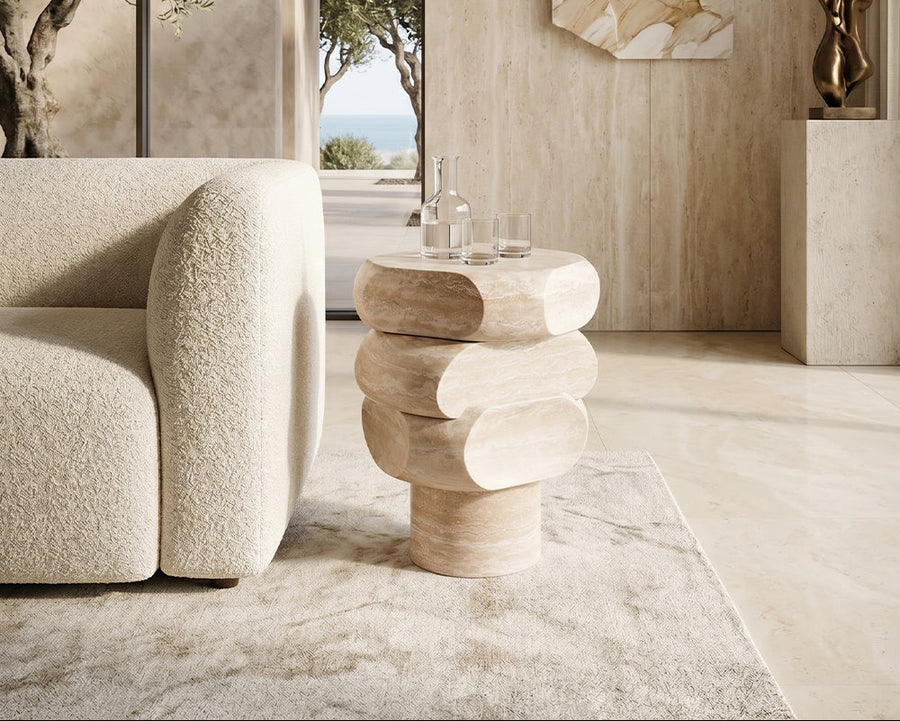 Travertine Piled Small Side Table - View 2