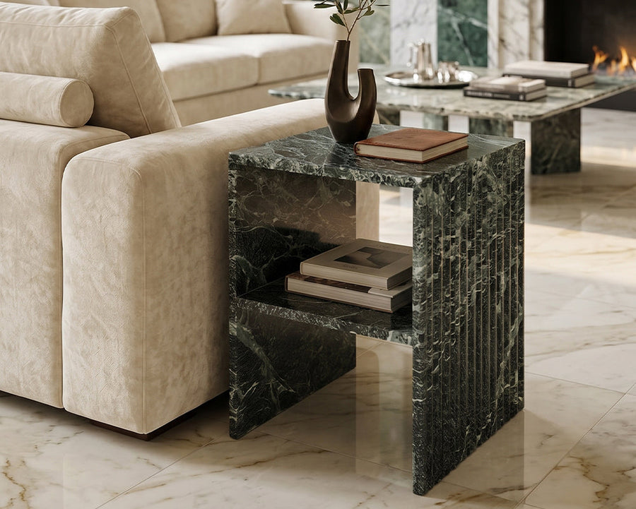 Verde Alpi Square Marble Side Table - View 6