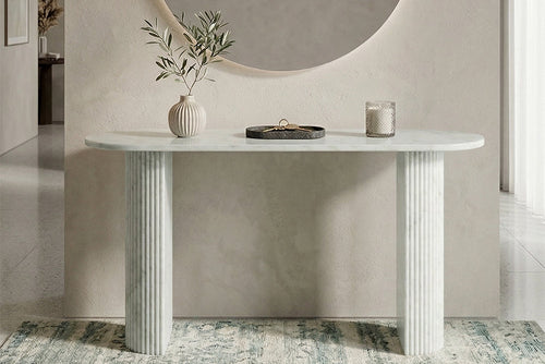 The Peschiera Console - White Onyx Oval Marble Console Table
