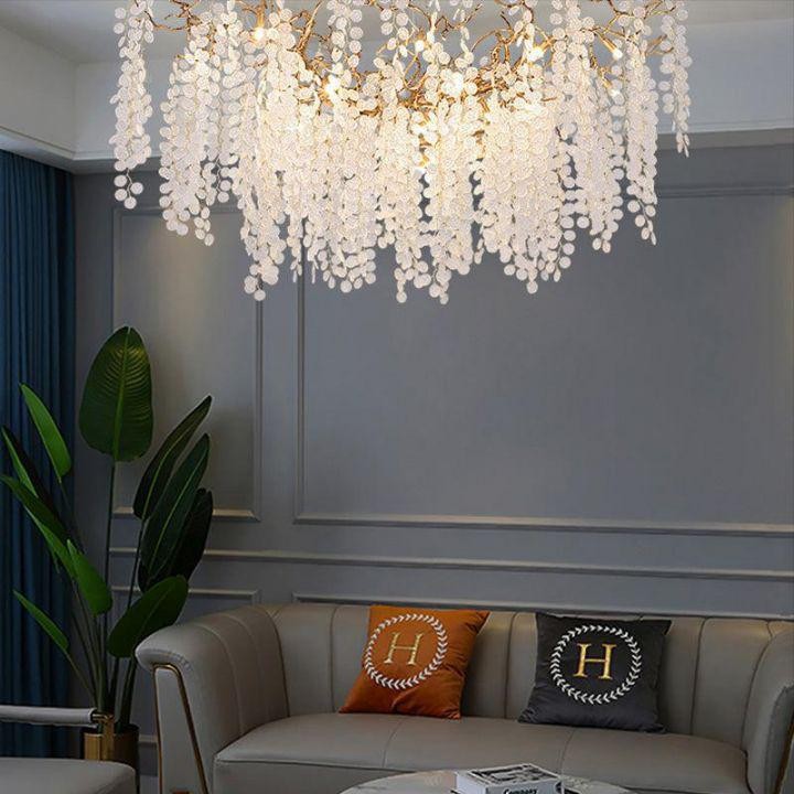 Airy Blooming Brass Branch Chandelier with Glass Discs