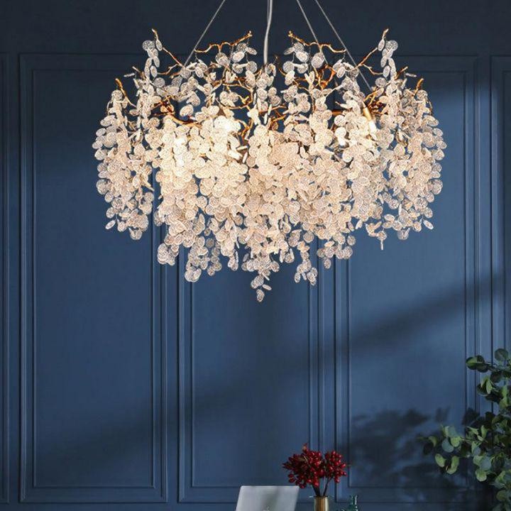 Blooming Brass Branch Chandelier with Clear or Milk Glass