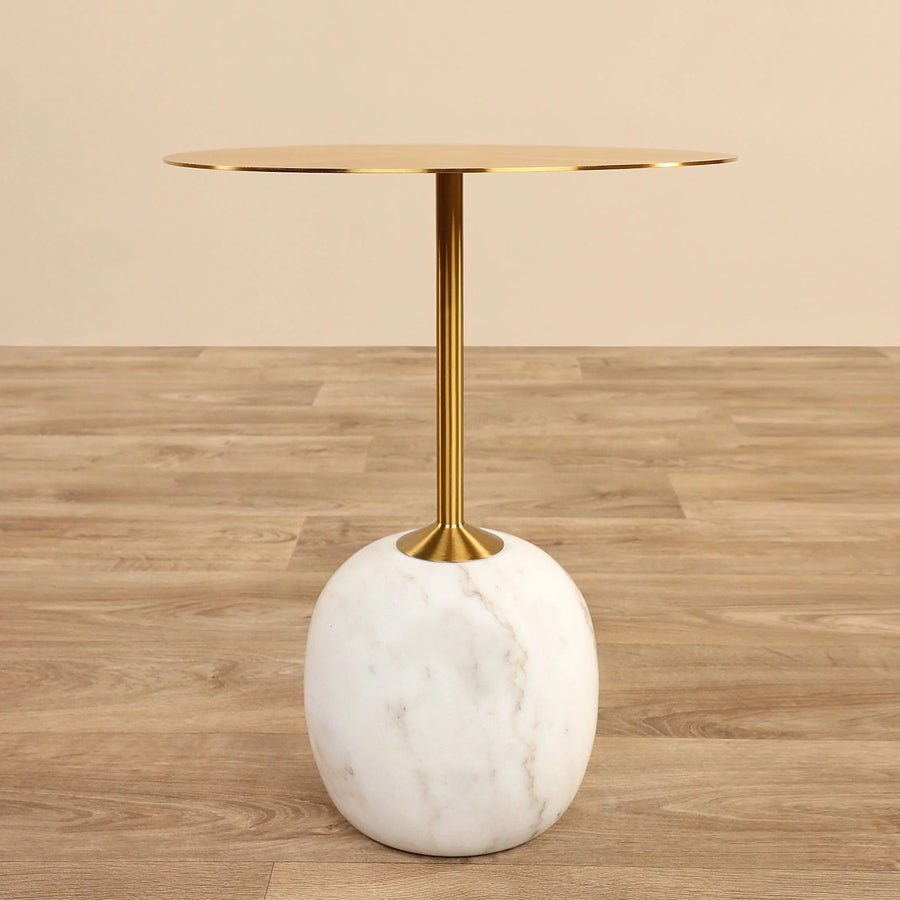 Circular Marble Accent Table | Metal & Stone Pedestal Side Table