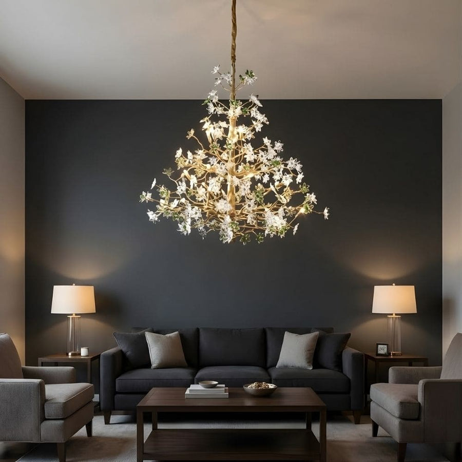 Branching Brass and Crystal Blossom Chandelier
