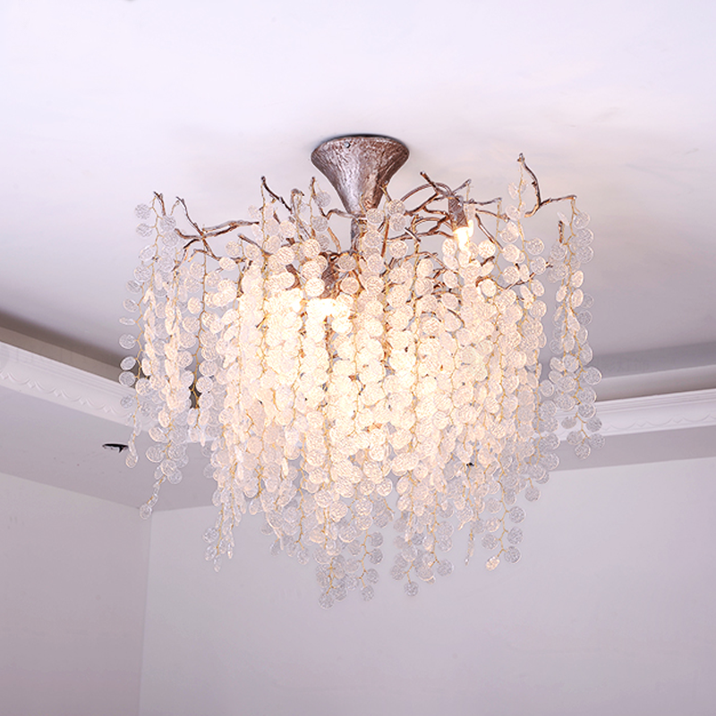 Branching Brass and Crystal Sapling Chandelier