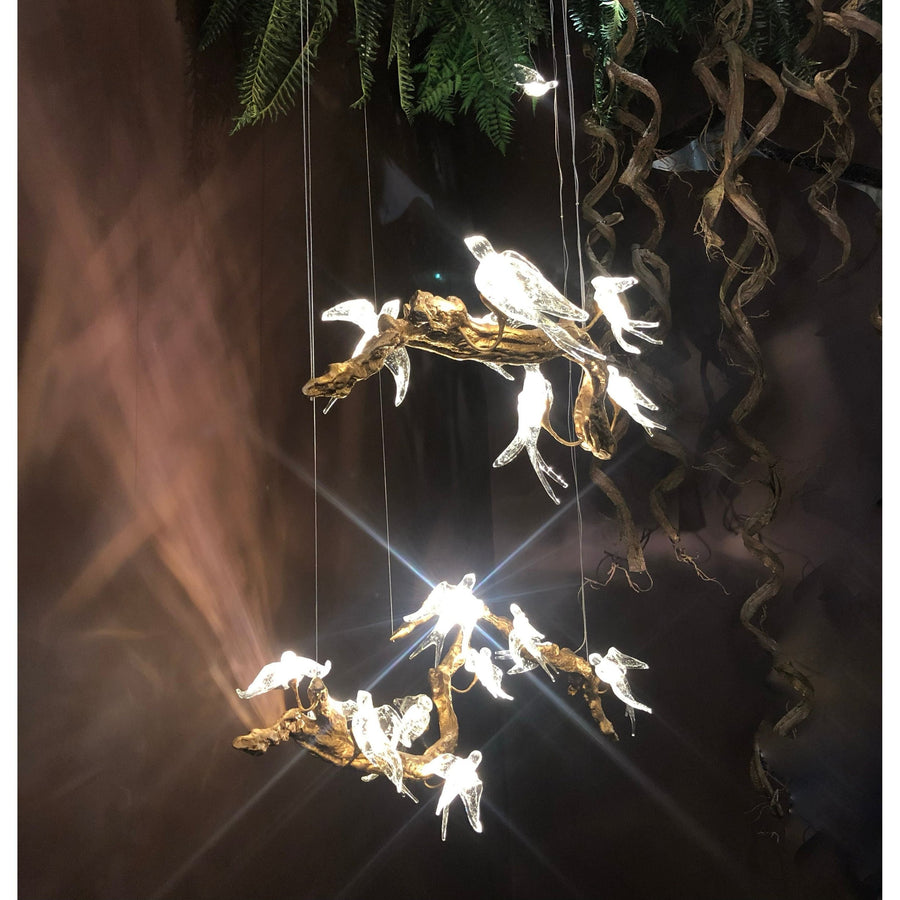 Branching Copper Chandelier with Crystal Teardrops