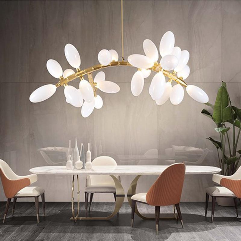 Branching Gold Vine Chandelier with Milk Glass Globes