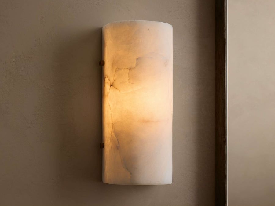 Carved Alabaster Cylinder Wall Sconce with Brass
