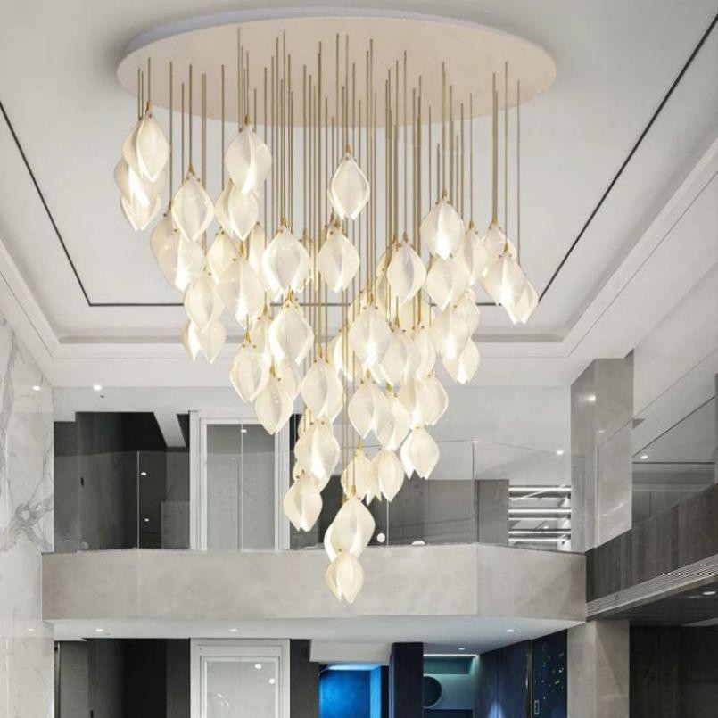 Cascading Cluster White Ceramic Petal Chandelier