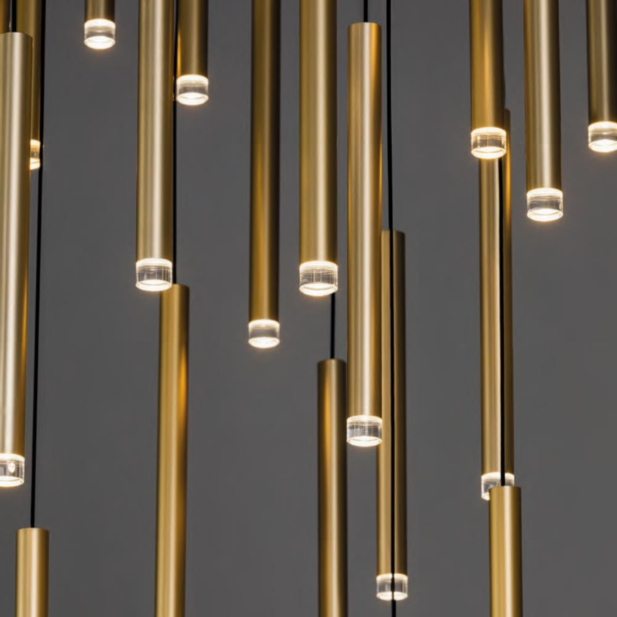 Cascading Steel Tube Pendant with Crystal Tips