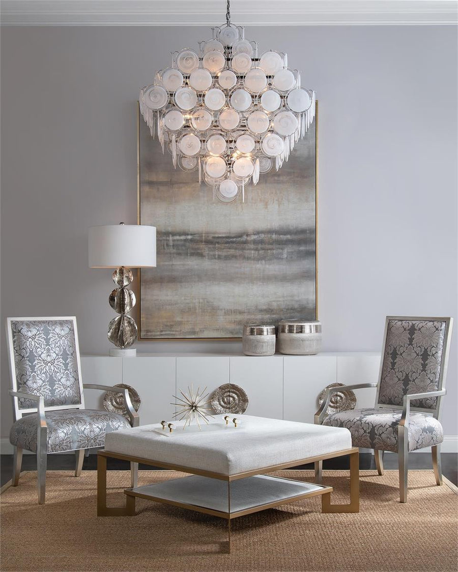 Clustered Clear and White Glass Medallion Chandelier