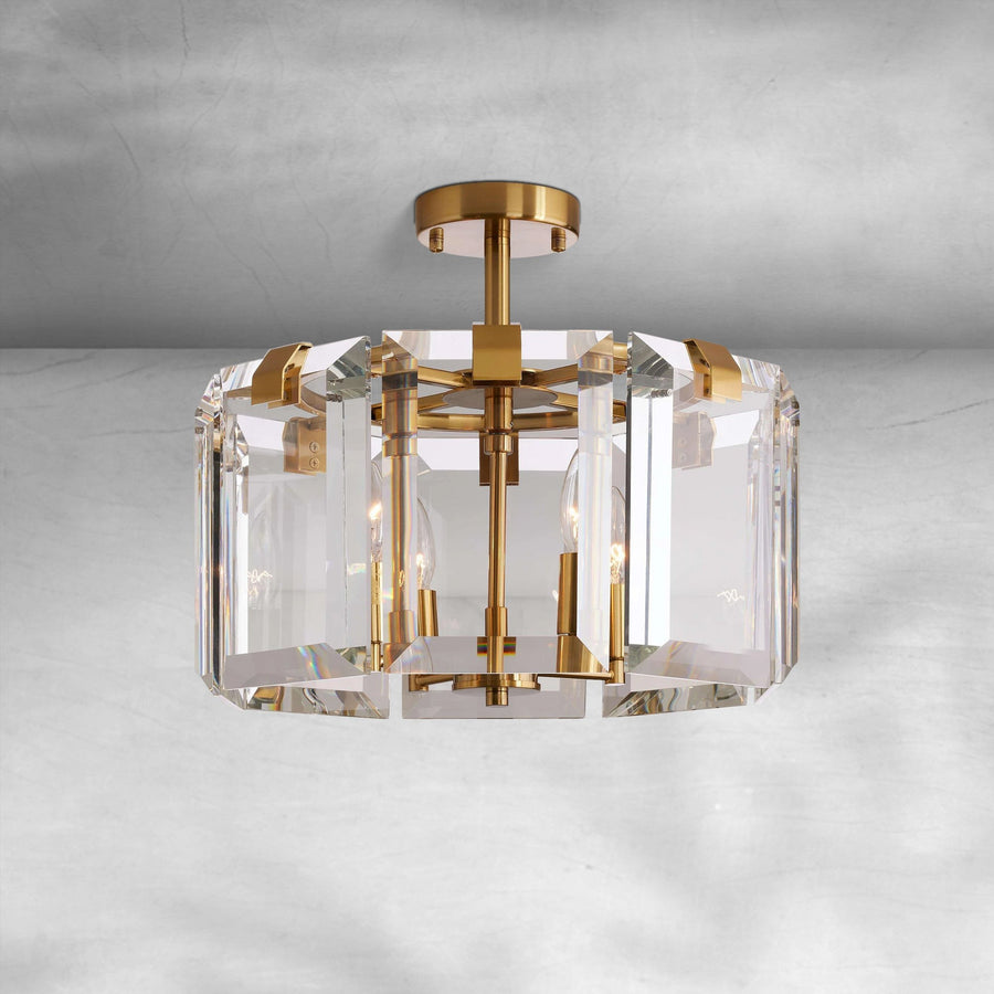 Clustered Clear Crystal and Iron Flush Mount