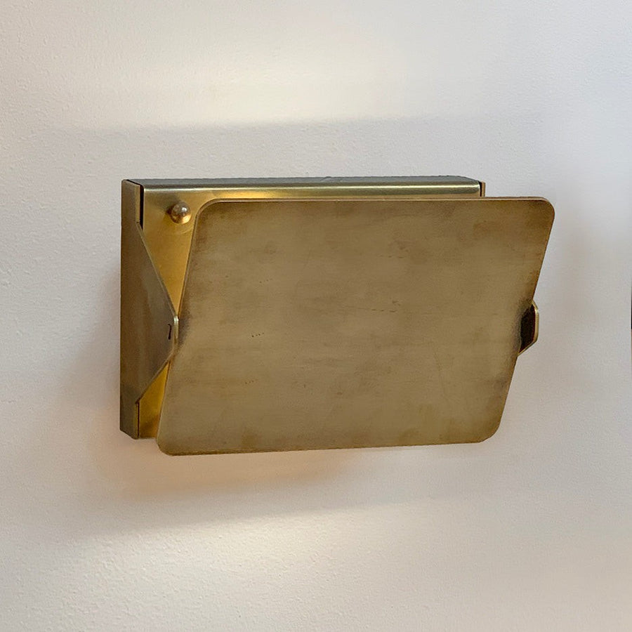 Compact Antique Brass Hinged Panel Wall Sconce