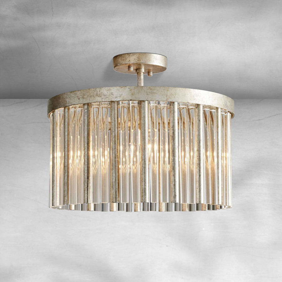 Crystal Cluster Antique Silver Iron Flush Mount