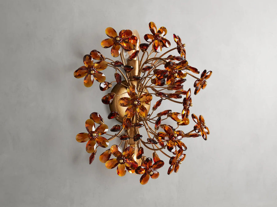 Flowering Branch Iron and Crystal Wall Sconce