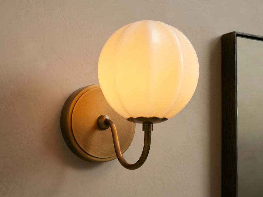 Gooseneck Antique Brass Wall Sconce with Paneled Cream Glass