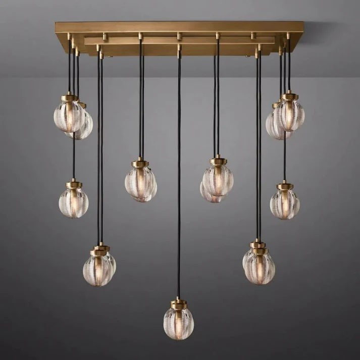 Grooved Crystal Orb Cluster Brass Chandelier