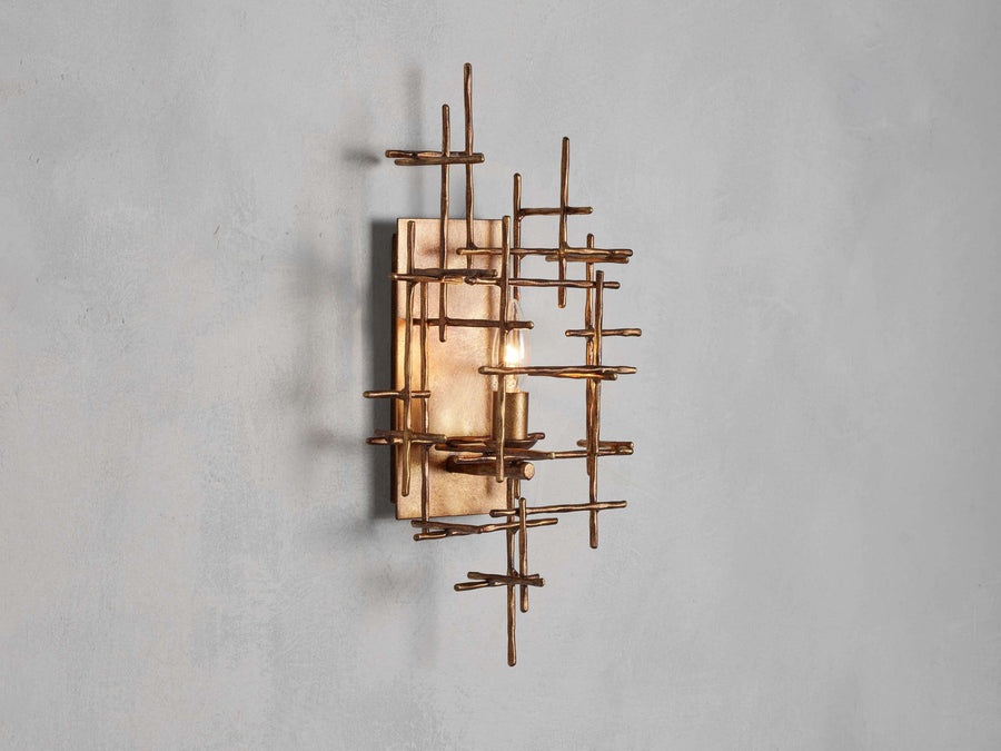 Hand-Hammered Iron Linear Wall Sconce in Antique Gold