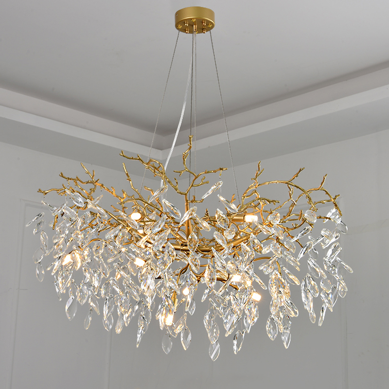 Hand Shaped Brass Branch and Crystal Chandelier