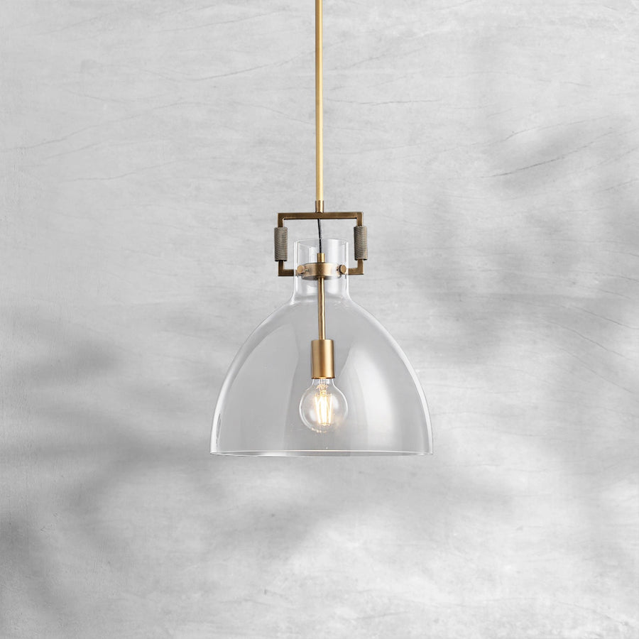 Industrial Glass Dome Pendant with Brass Yoke
