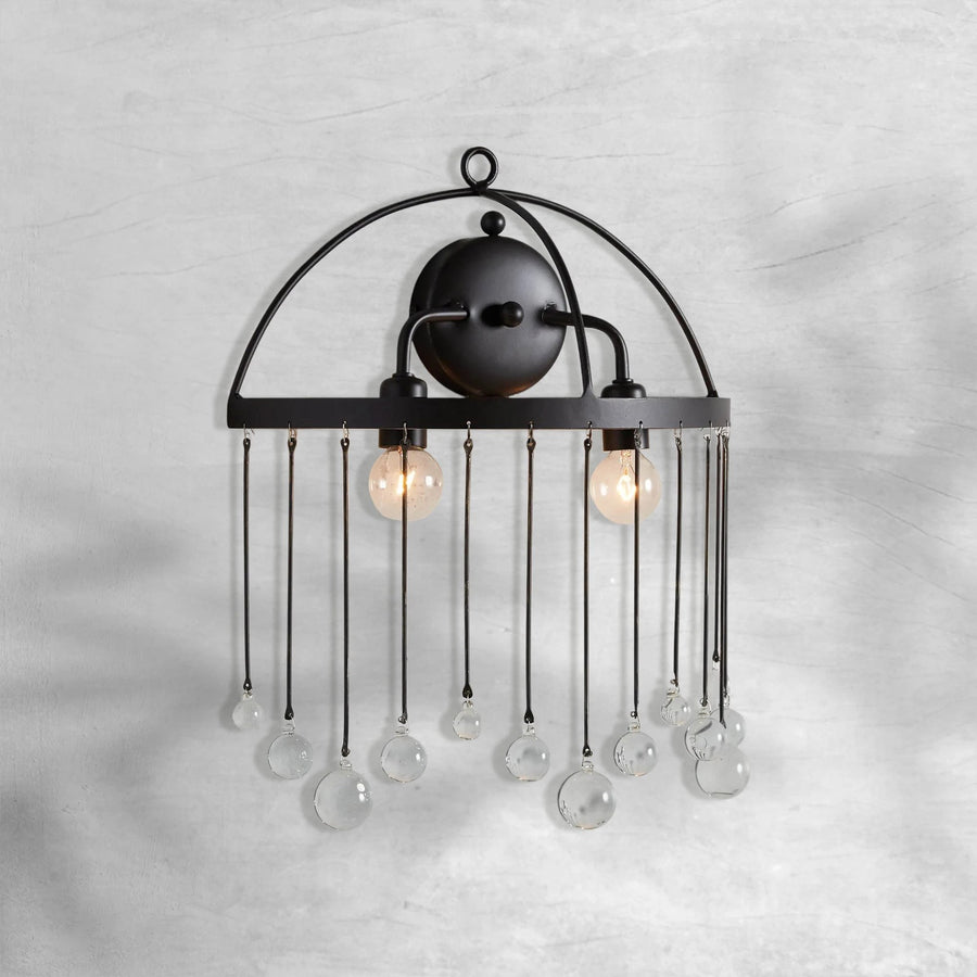Iron Cage Wall Sconce with Crystal Drops