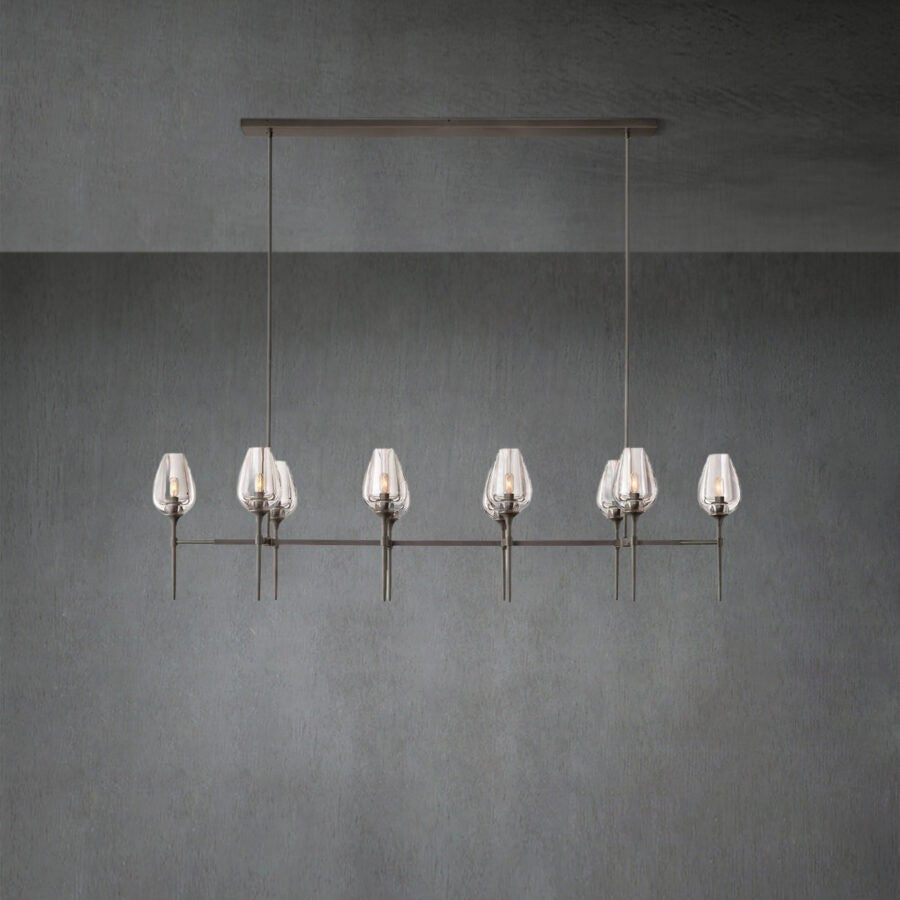 Linear Brass Chandelier with Tulip Glass Shades