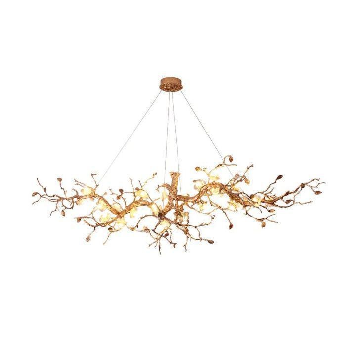 Linear Copper Branch Chandelier with Glass Flowers