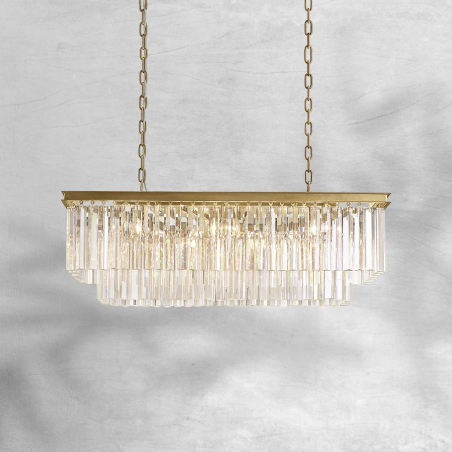 Linear Faceted Glass Prism and Iron Chandelier