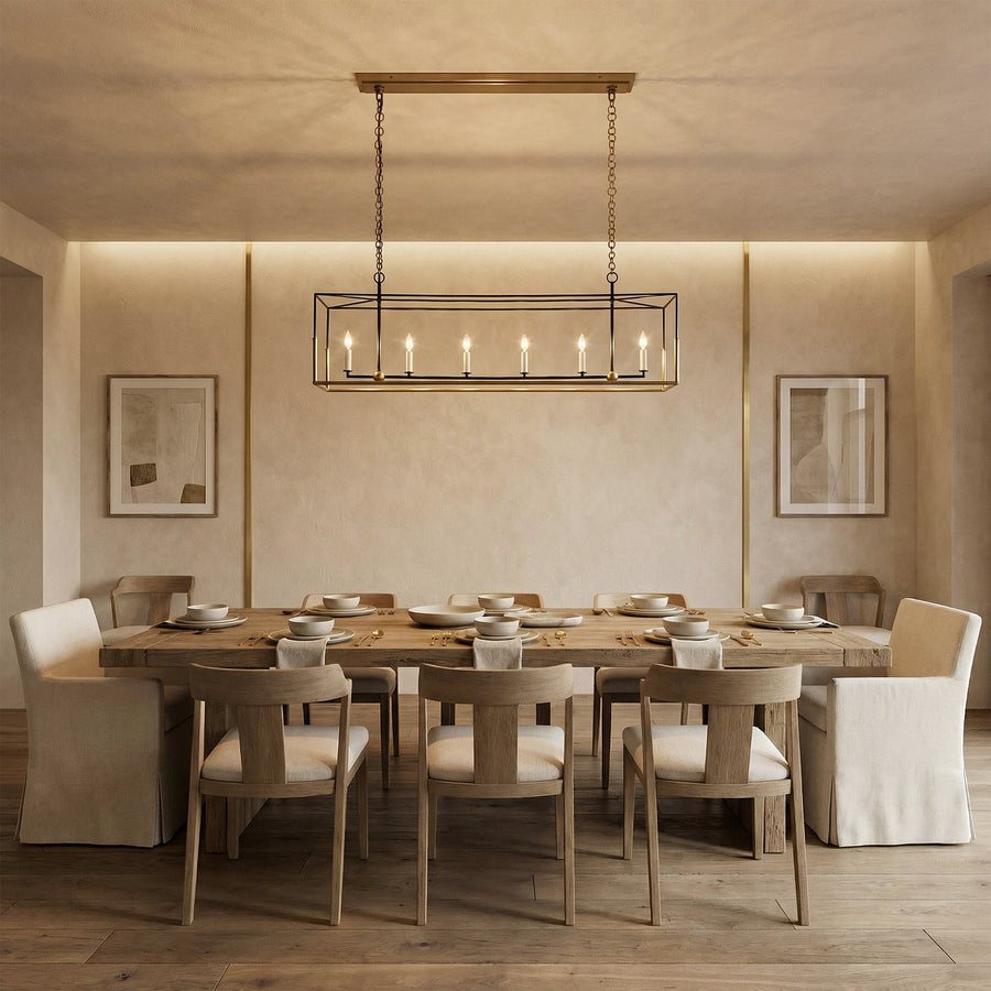Linear Geometric Iron Frame Brass and Black Chandelier