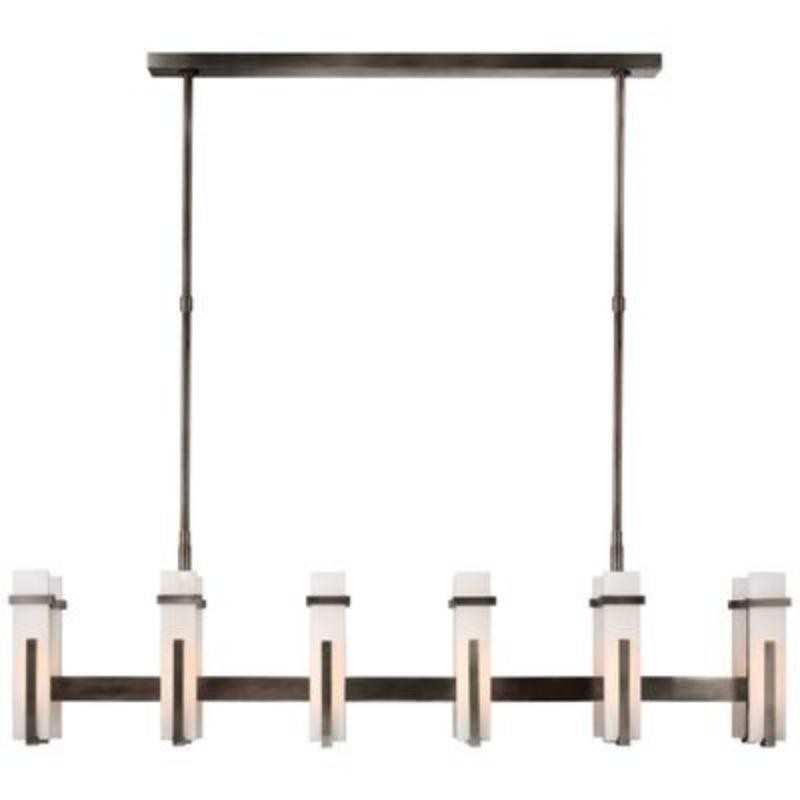 Low Profile Alabaster and Metal Linear Chandelier