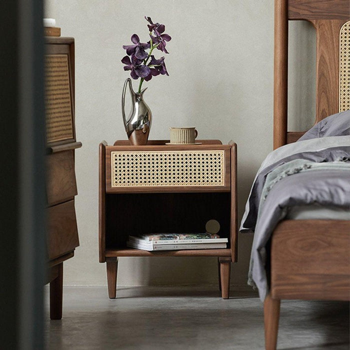 Mid-Century Modern Rattan Nightstand - Main View
