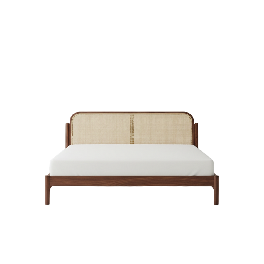 Mid-Century Modern Rattan Panel Bed - Main View