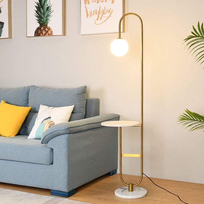 Modern Brass & Marble Side Table Floor Lamp - Main View