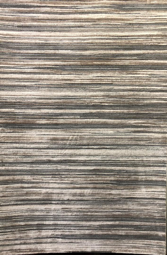 Modern linear stripe area rug in neutral beige and grey horizontal pattern 1.5x2.2m
