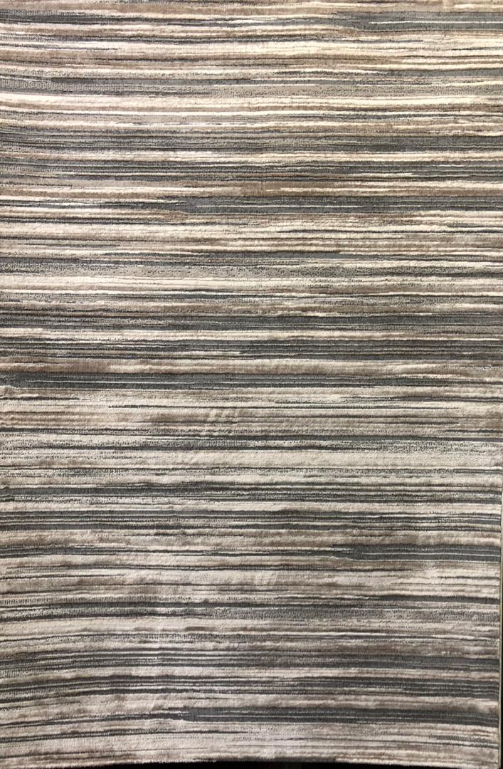 Modern linear stripe area rug in neutral beige and grey horizontal pattern 1.5x2.2m