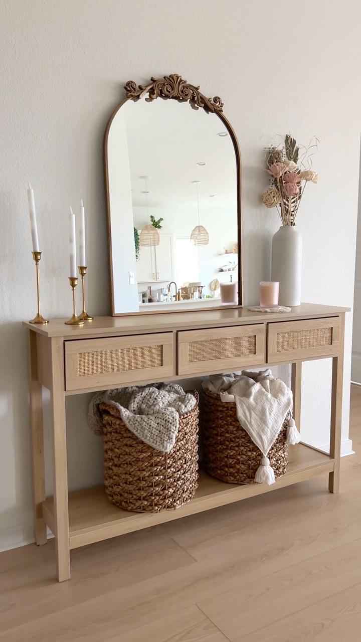 Modern Rattan Drawer Console Table - Main View