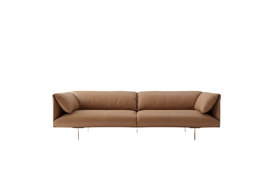 Modern Tan Leather Sofa - Main View