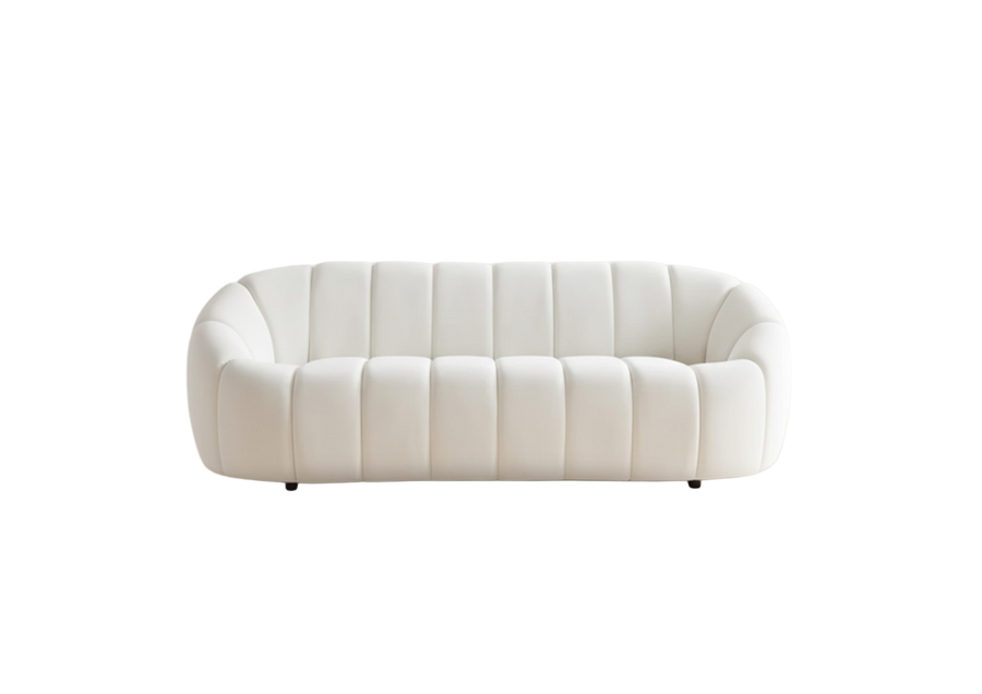 Off White Velvet Modern White Channel Tufted Sofa - Main View
