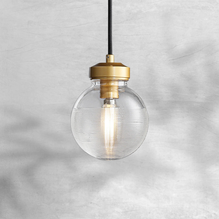 Ribbed Glass Pearl and Brass Pendant