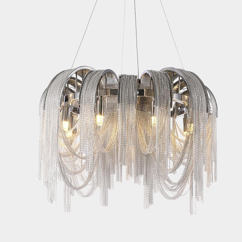 Round Cascading Silver Chain Tassel Chandelier