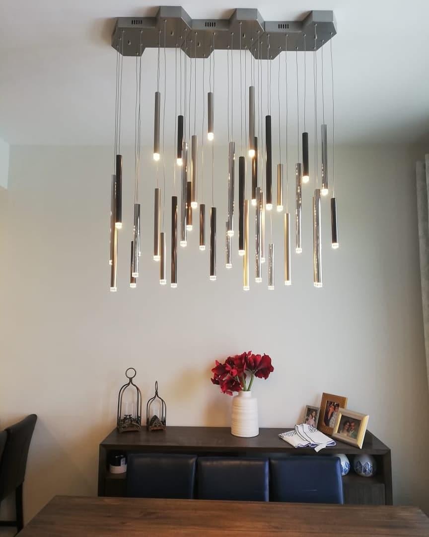 Round Cluster Pendant with Slim Metal Tubes