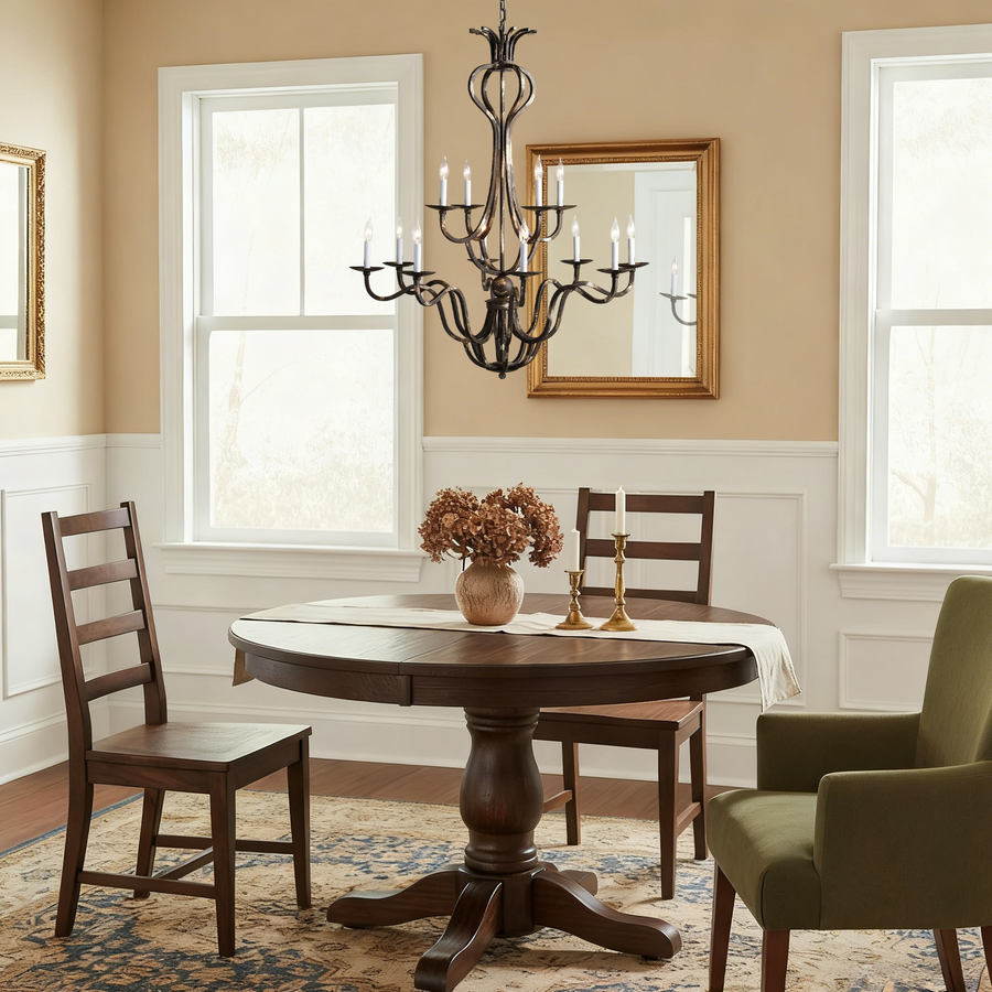 Scrolled Iron Candle Chandelier in Weathered Silver