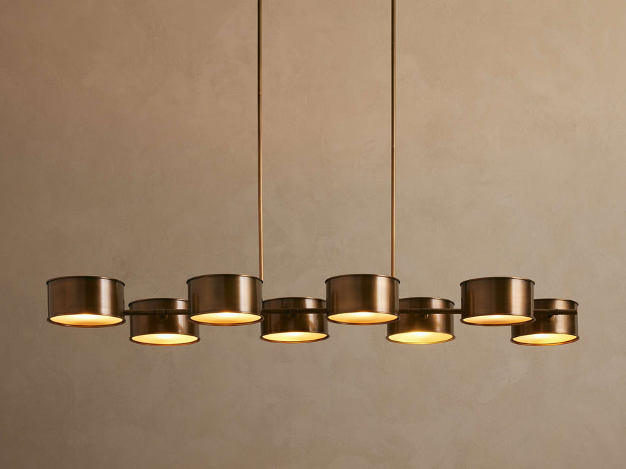Slim Linear Steel Chandelier with Metal Shades