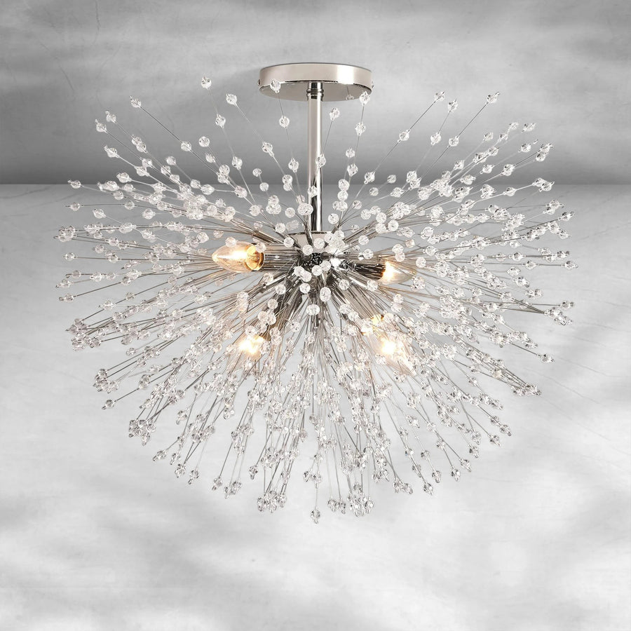 Spherical Beaded Crystal Stem Cluster Flush Mount