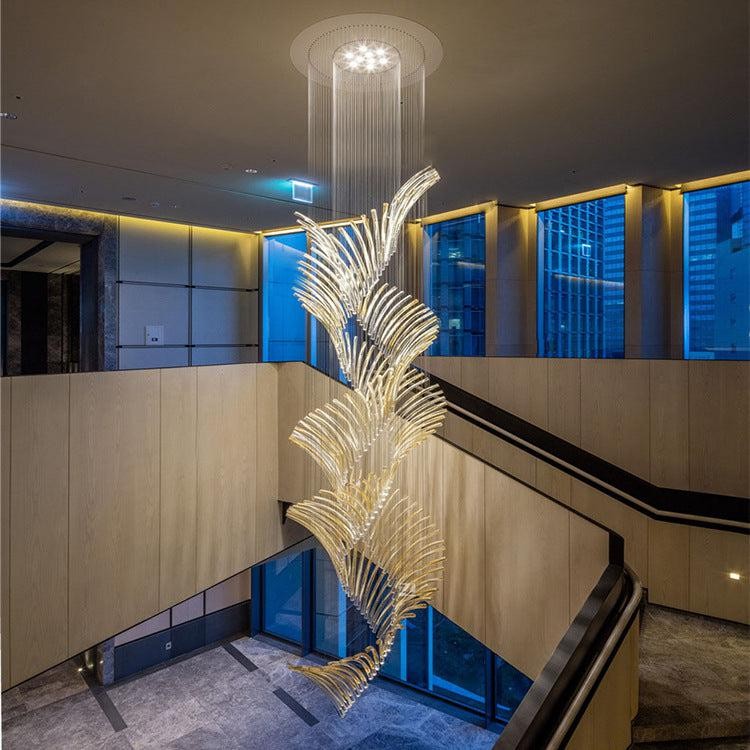 Spiraling Glass and Metal Staircase Chandelier