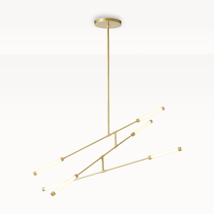 Staggered Linear Glass and Steel Chandelier